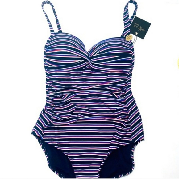 Black striped tummy control one piece swimsuit - Picture 3 of 10